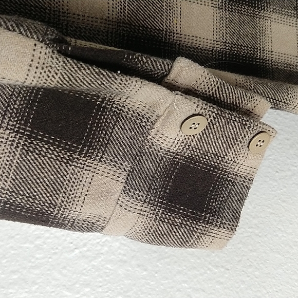 Urban Street Long Plaid Button Down Light Weight Jacket Coat Brown Neutral - Picture 4 of 7